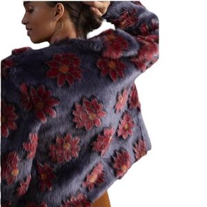 Anthropologie Unreal Fur Moon Flower Fur Jacket Night Blossom